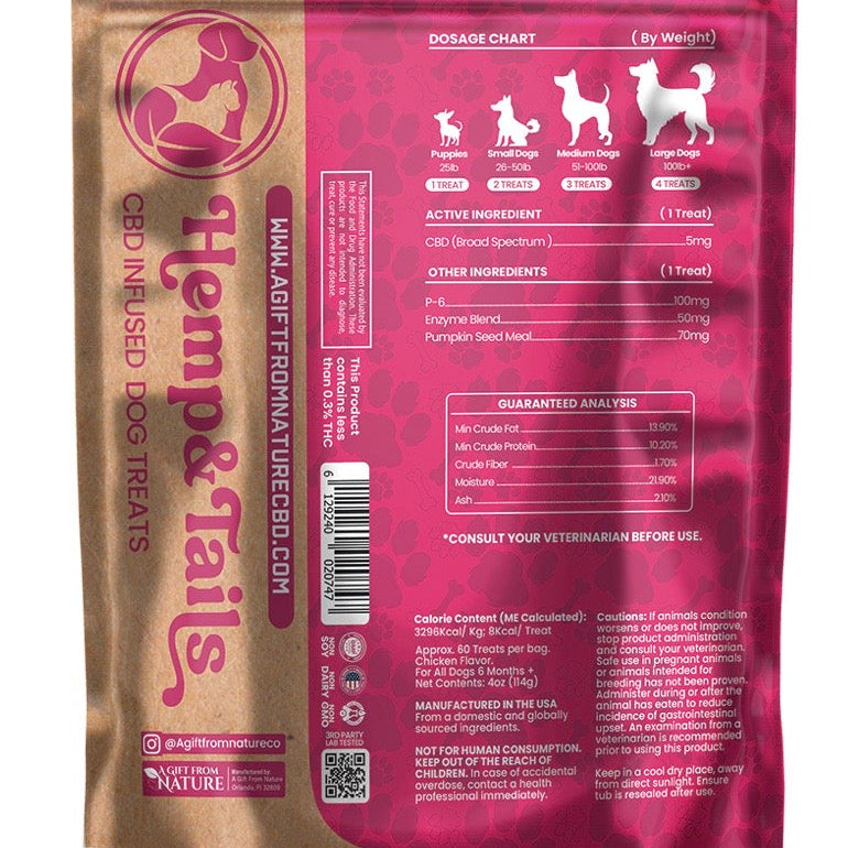 Hemp & Tails Digestive CBD dog treats with 300mg broad spectrum CBD and chicken bites flavor