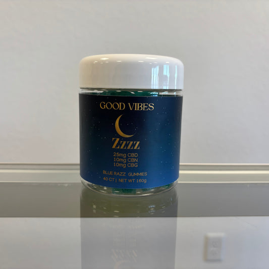     Good Vibes Zzzz CBD sleep gummies with CBN and CBG for nighttime wellness. 
