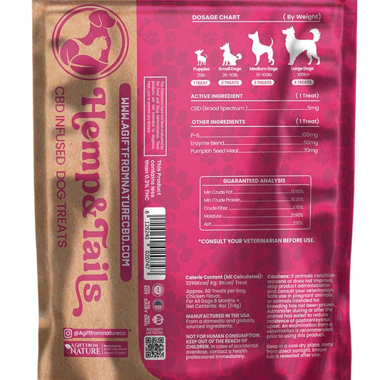 Hemp & Tails Digestive CBD dog treats with 300mg broad spectrum CBD and chicken bites flavor